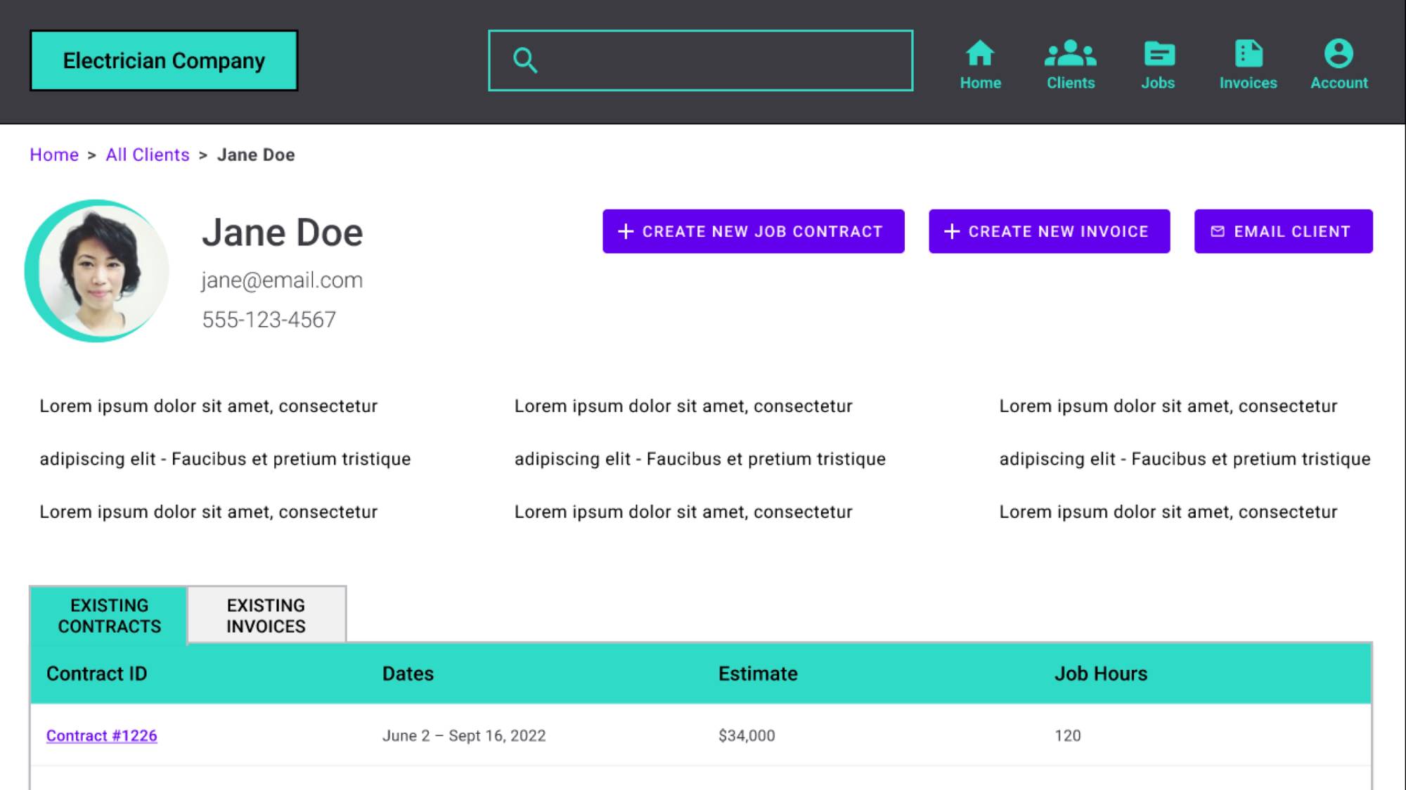 Electrician CRM - UX Design - Client Detail Screen