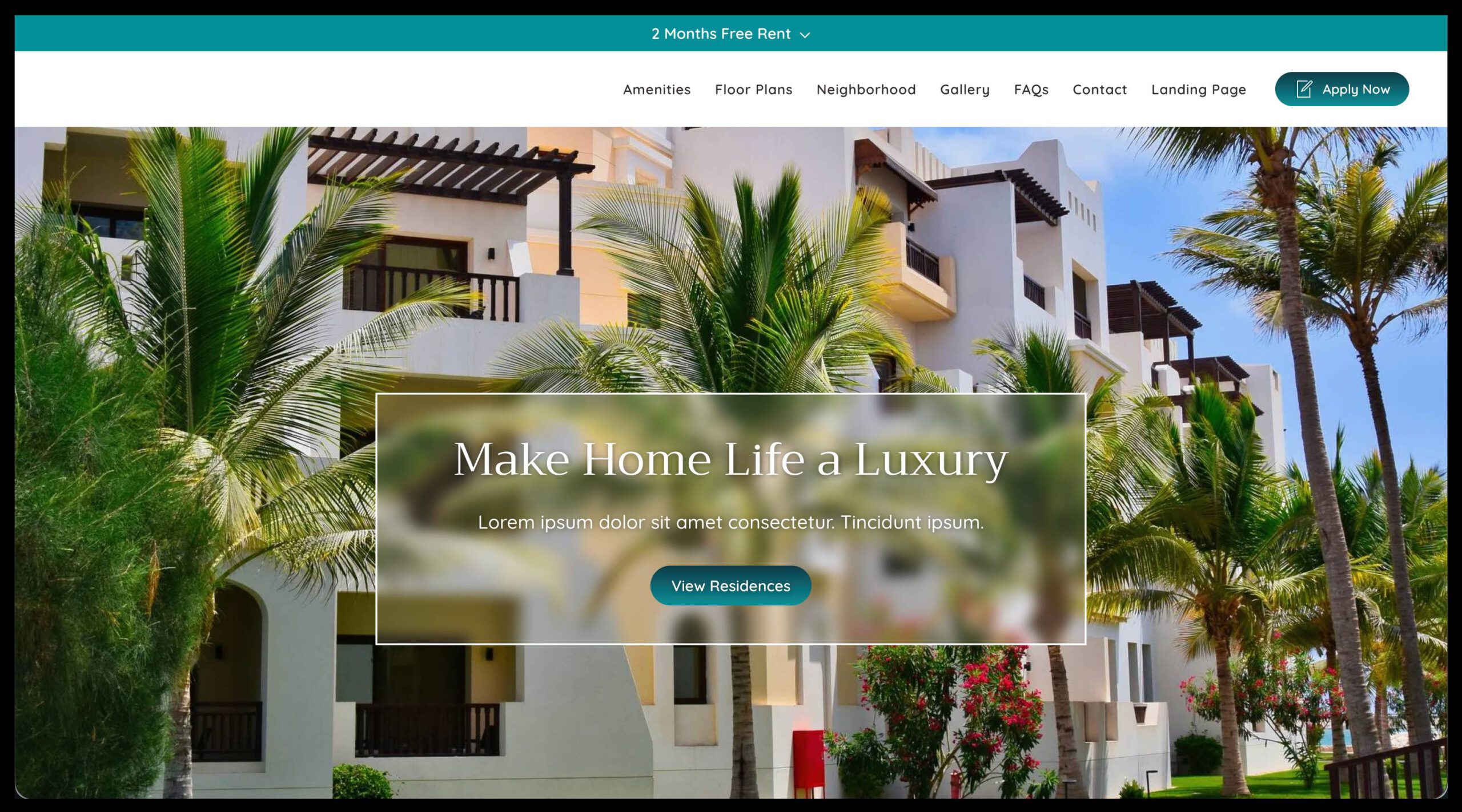 apartment community website theme hero