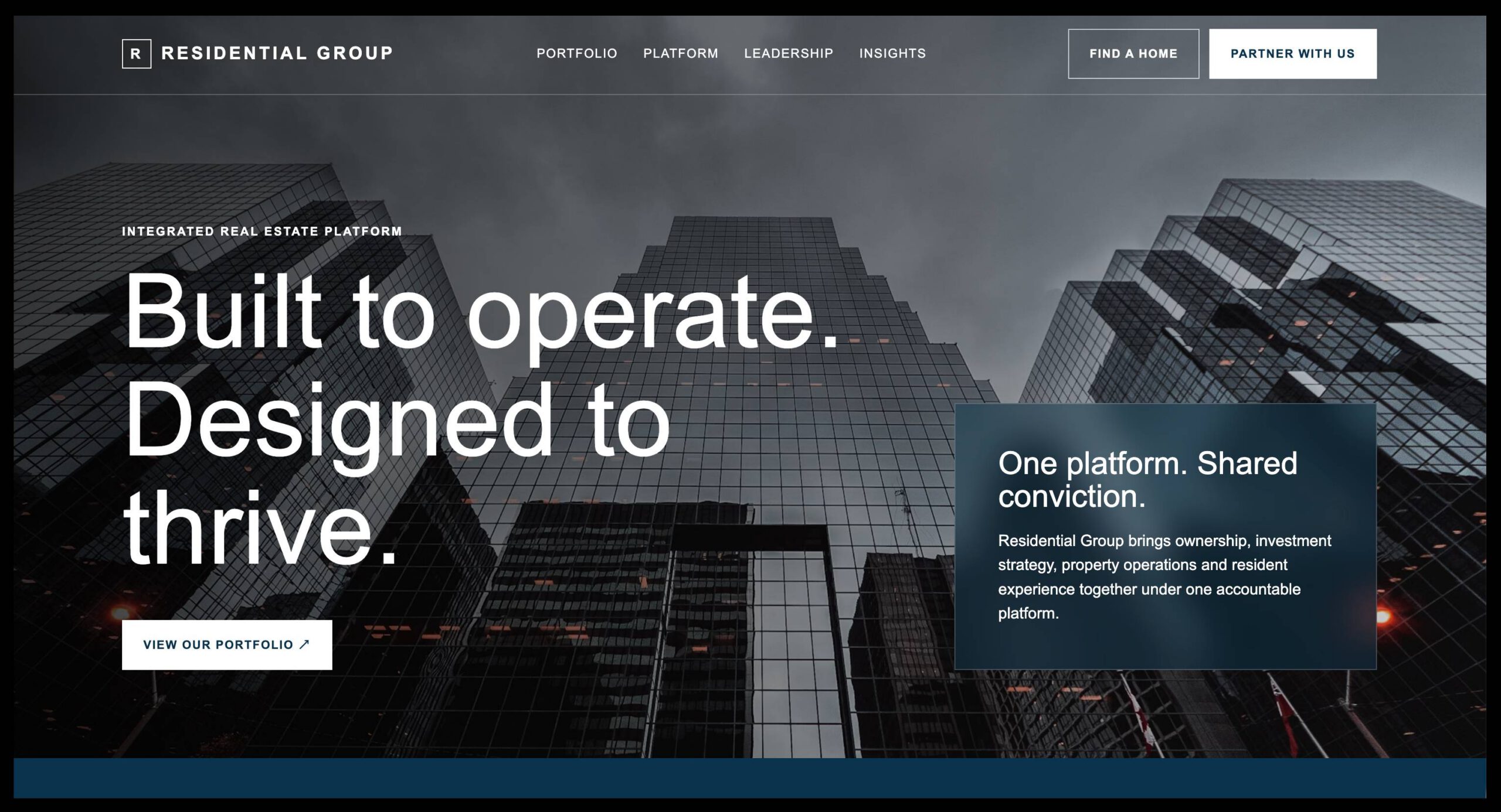 Custom Corporate Real Estate Marketing Website Concept hero section